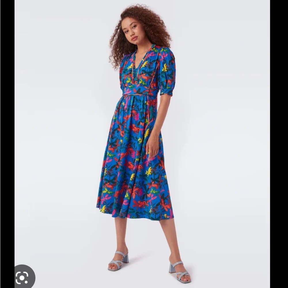 DVF Devon Cotton Poplin MIDI Dress Sz12